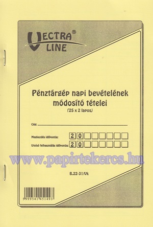 Pénztárgép napi bevételének módosító tételei, A/5, 25 x 2 lapos