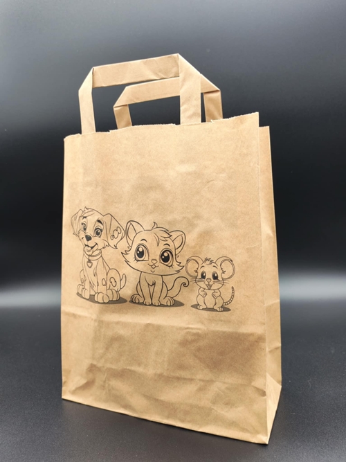 Szalagfüles papírtáska 22cm. x 28cm. x 10cm. 10 db., BARNA, ÁLLATOS