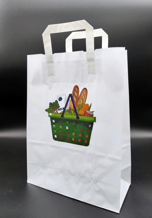 Szalagfüles papírtáska 26cm. x 35cm. x 12cm. 10 db. FEHÉR, KOSÁR